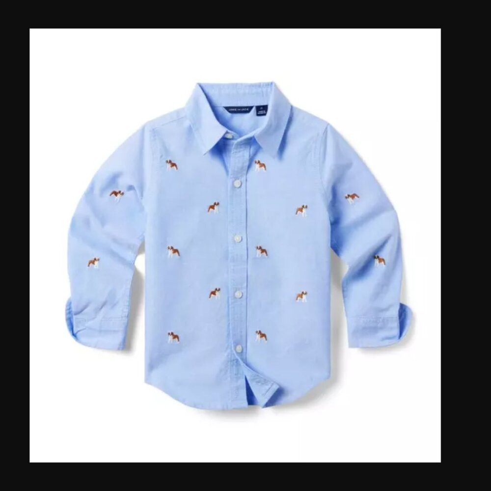 NWT Janie and Jack The Embroidered Dog Oxford Shirt Size 8